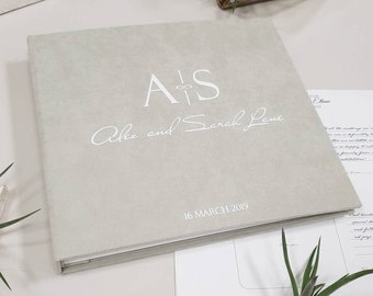 Light Grey Wedding Album With White Lettering, Instant Guest Book, Instax Photo Personalized Book