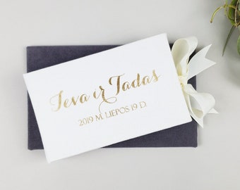 Personalized White Keepsake Box for Money Gift, Gold Foil Lettering
