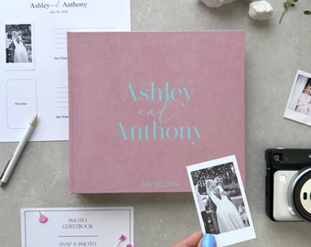 Instax Pink Wedding Album With Sea Blue Lettering, Personalized Photo Guest Book, Instax Wedding Book, Photo Booth Album