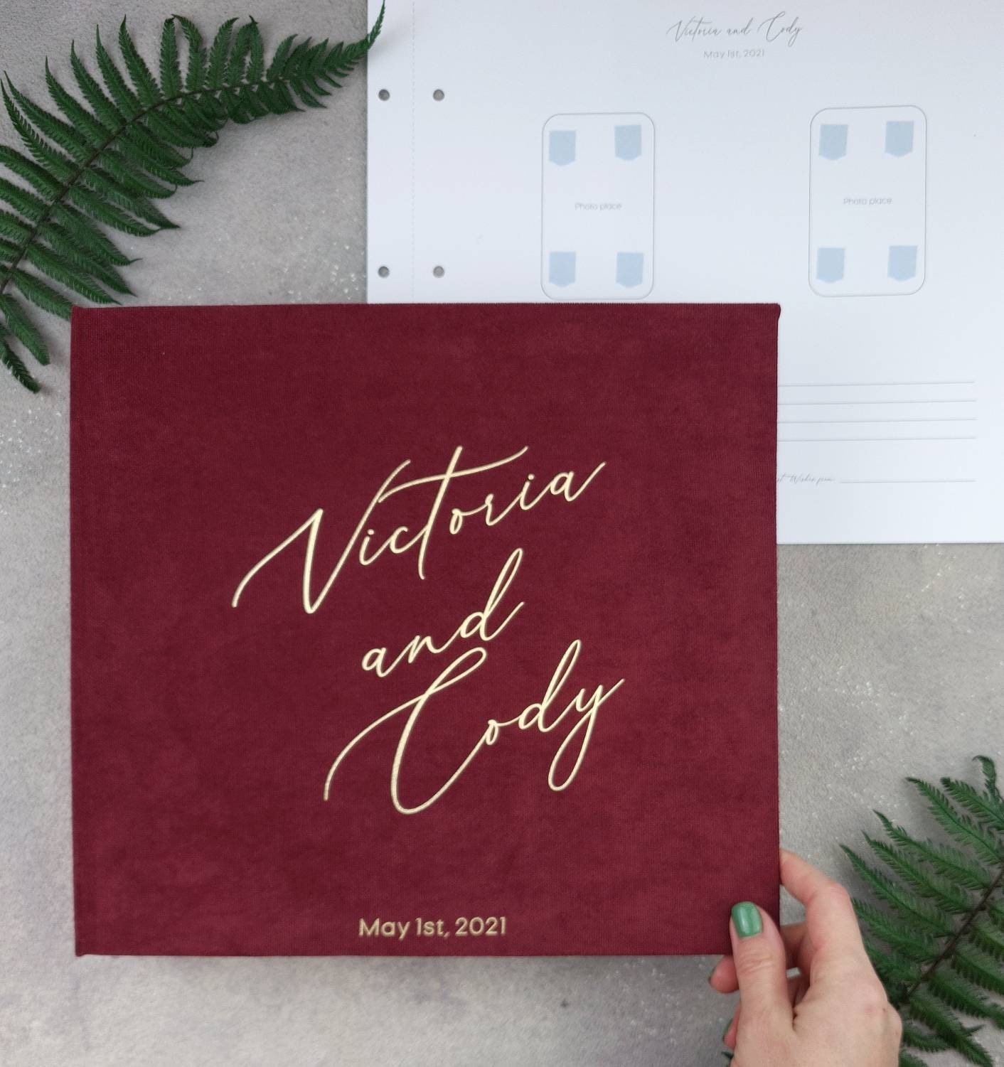 Buy Red Wine Wedding Album With Foil Gold Lettering Personalized 
