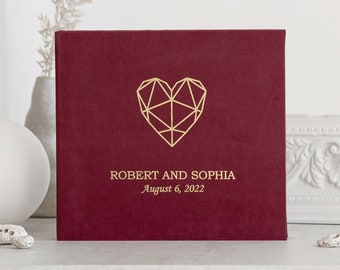 Red Wine Wedding Album With Gold Lettering, Personalized Photo Guest Book, Instax Wedding Book, Photo Booth Album