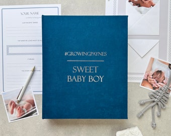 Primera carpeta de libros para bebés de cinco años, libro personalizado de hitos para bebés, regalo moderno de baby shower, álbum de fotos para bebés, diario mensual para bebés