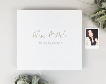 Wedding Guest Book White With Foil Gold Lettering, Personalized Wedding Photo Album, Instax Wedding Book, Photo Booth Album