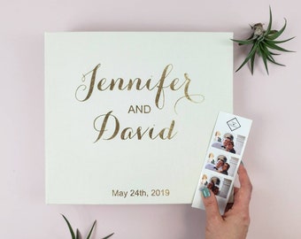 Wedding Guest Book With Real Gold Foil Landscape Horizontal Wedding Book Wedding Guestbook Personalized Names Hardcover Instant Photo Booth