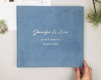 Wedding Album Dusty Blue With Foil Gold Lettering, Personalized Photo Guest Book, Instax Wedding Book, Photo Booth Album