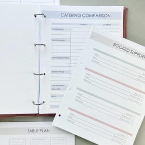 Personalized wedding planner binder to organize your entire wedding in one place — includes all checklists, timelines, budget sheets, and vendor contract sections. Fully customizable cover and spine colors with your names, wedding date, or custom text. Perfect keepsake for brides and wedding planners to stay organized from engagement to wedding day.