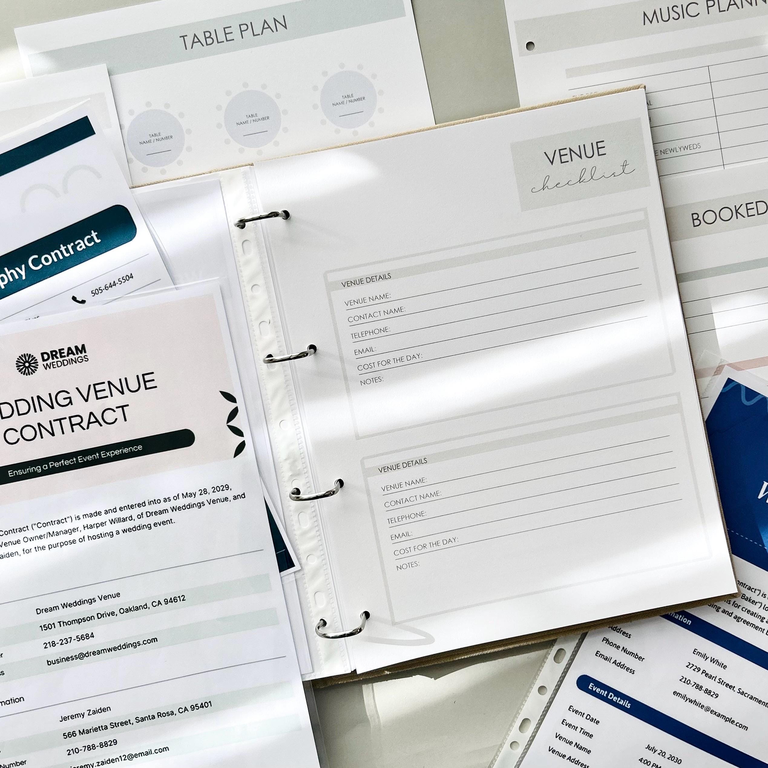 Personalized Wedding Planner Binder: All Checklists and Contracts