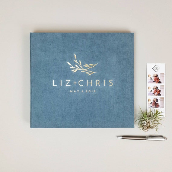 Dusty Blue Wedding Album With Gold Lettering, Instax Picture Album,  Personalized Photo Guest Book, Instax Wedding Book, Photo Booth Album 