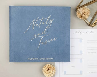 Wedding Album Dusty Blue With Foil Gold Lettering, Personalized Photo Guest Book, Instax Wedding Book, Photo Booth Album