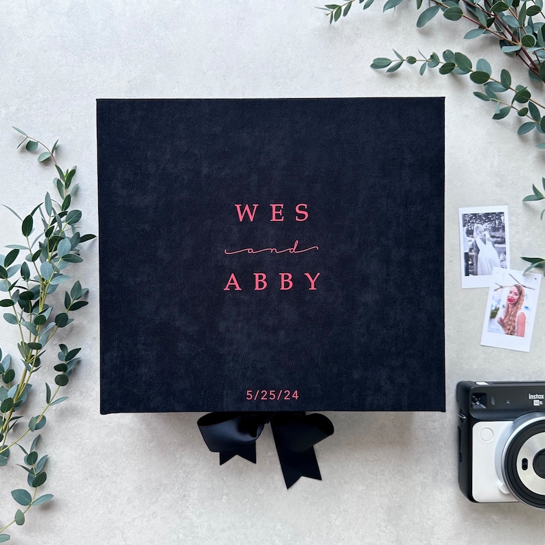Personalized Wedding Gift Box, Black Memory Box With Red Writting, Wedding Card Box, Wedding Photo Box, Wedding Keepsake Box image 1