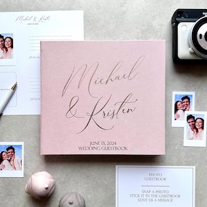Pink Wedding Guest book Album With Foil Gold Lettering, Personalized Photo Guest Book, Instax Wedding Book, Photo Booth Guest book Album