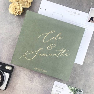 Wedding Album Olive Green With Foil Gold Lettering, Personalized Photo Guest Book, Instax Wedding Book, Photo Booth Album image 3