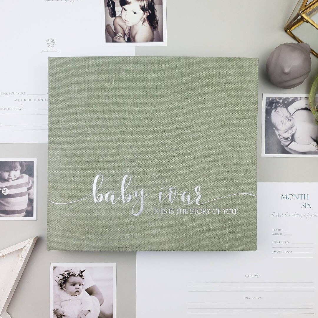 First Year Olive Green Baby Memory Book as Modern Baby Shower Gift ...