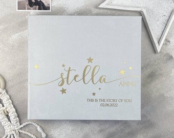 Light Gray First Year Baby Memory Book, Foil Gold Lettering, Modern Baby Shower Gift, Gift For New Mom, Personalized Baby Book, Story Of You