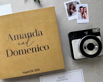 Polaroid Wedding Album Mustard With Charcoal Lettering, Personalized Photo Guest Book, Instax Wedding Book, Photo Booth Album