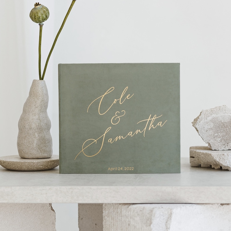 Wedding Album Olive Green With Foil Gold Lettering, Personalized Photo Guest Book, Instax Wedding Book, Photo Booth Album image 1