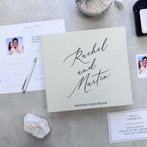 Ivory Wedding Album With Black Lettering, Personalized Photo Guest Book, Instax Wedding Book, Photo Booth Album