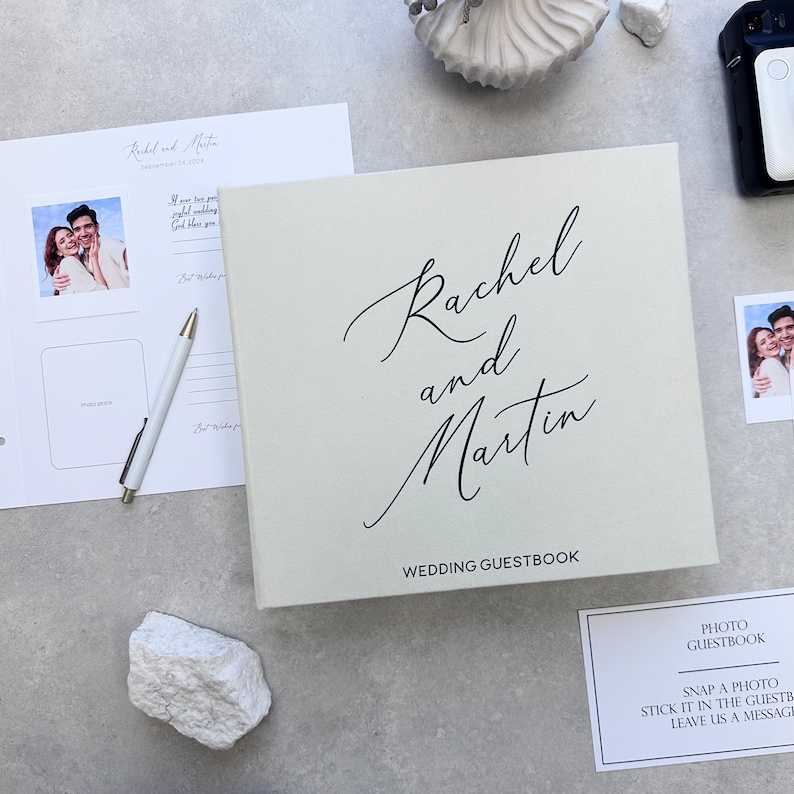 Ivory Wedding Album With Black Lettering, Personalized Photo Guest Book, Instax Wedding Book, Photo Booth Album
