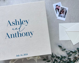 Personalized Wedding Gift Box, Ivory Memory Box With Emerald Lettering, Wedding Card Box, Wedding Photo Box, Wedding Keepsake Box