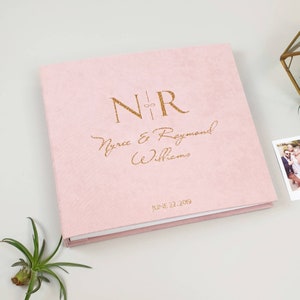 Baby Pink Wedding Album with Glitter Gold Lettering, Instax Album, Personalized Photo Guest Book, Instax Wedding Book, Wedding Advice Book
