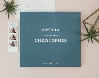 Dusty Blue Wedding Guest Book With Foil Rose Gold Lettering, Rustic Guest Book Alternative, Wedding Guest Book Ideas, Photo Booth