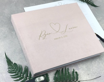 Wedding Album Dusty Pink With Foil Gold Lettering, Personalized Photo Guest Book, Instax Wedding Book, Photo Booth Album