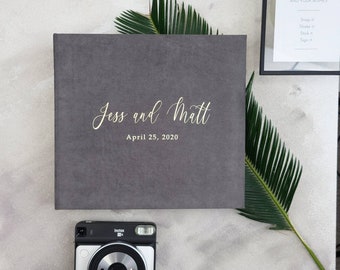 Wedding Dark Grey Guest Book With Foil Gold Lettering, Personalized Photo Guest Book, Instax Wedding Album, Photo Booth Album