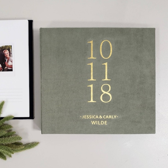 Olive Green Wedding Album With Gold Lettering, Instax Picture Album,  Personalized Photo Guest Book, Instax Wedding Book, Photo Booth Album 