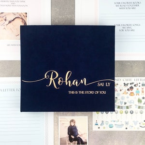 First Year Baby Memory Book As Modern Baby Shower Gift, Navy With Copper Text, Photo Album For A Baby, Personalized Baby Book, Story Of You