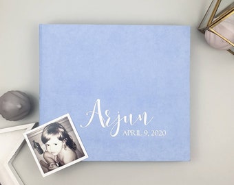 First Year Baby Memory Book | Baby Blue Album With White Lettering | Modern Baby Journal | Baby Shower Gift | Baby Book | 5 Year Baby Book