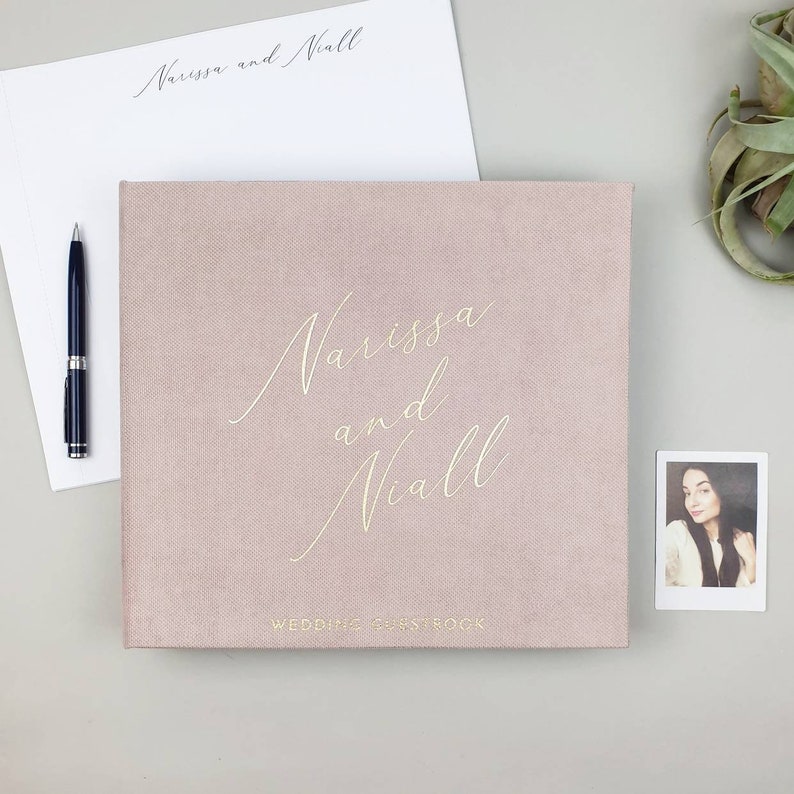Wedding Dusty Pink Guest Book With Foil Gold Lettering Etsy