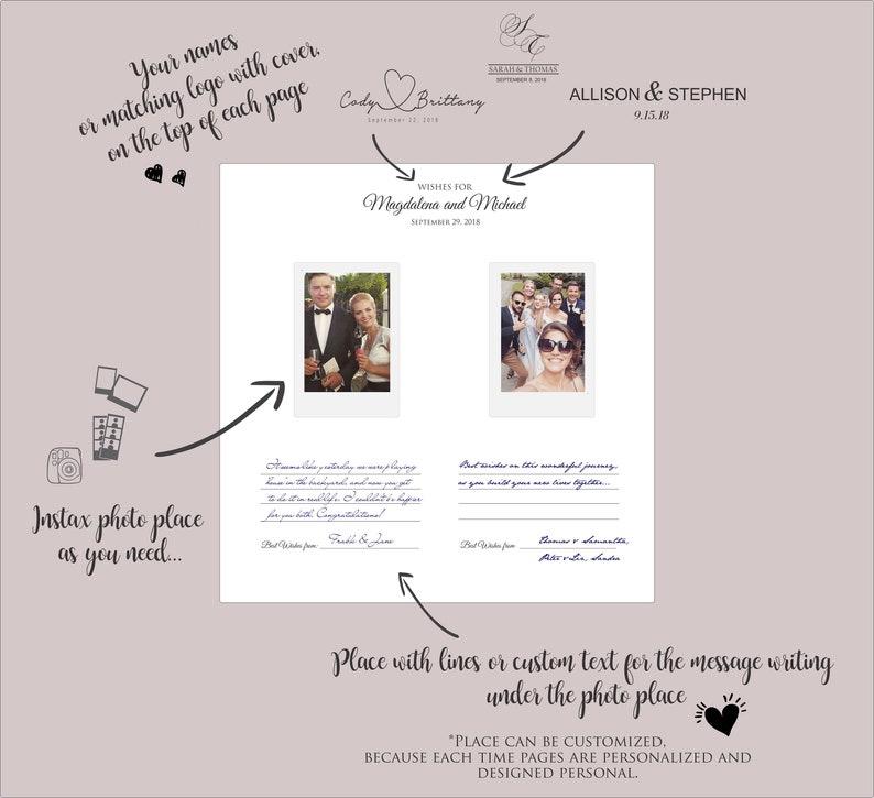 Wedding Album With Matte Gold Lettering, Personalized Photo Guest Book, Instax Wedding Book, Photo Booth Album image 5