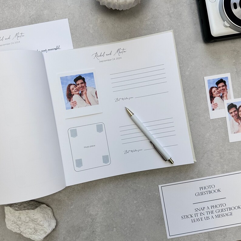Ivory Wedding Album With Black Lettering, Personalized Photo Guest Book, Instax Wedding Book, Photo Booth Album