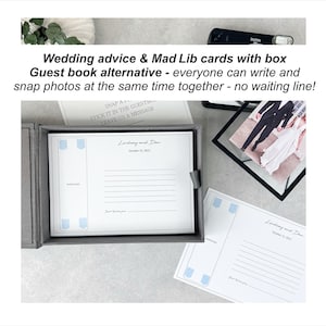 Alternative au livre d'or photo de réception de mariage - Cartes avec questions, activité de mariage interactive, mariage Mad Lib - Cartes de conseils avec boîte