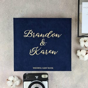 Wedding  Photo Guest Book, Navy Guest Book With Gold Foil Lettering, Personalized Hardcover Guest Book, Photo Guest Book