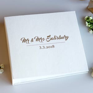 White Wedding Album With Matte Gold Lettering, Instax Picture Album, Personalized Photo Guest Book, Instax Wedding Book, Wedding Advice Book