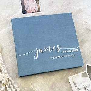Dusty Blue Baby Boy First Year Baby Memory Book With White Lettering | Modern Baby Photo Album | Personalized Baby Book | Story Of You