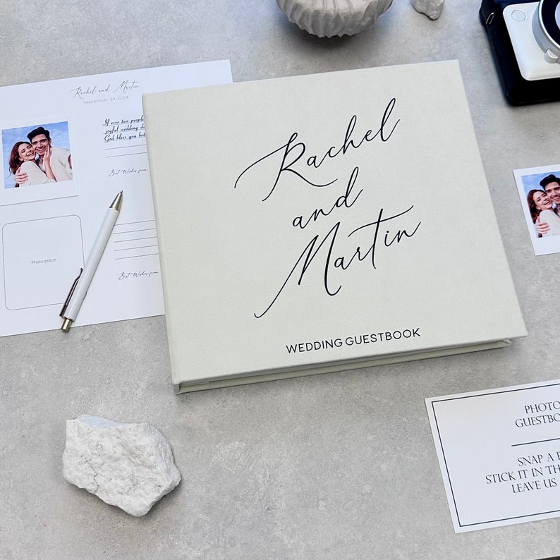 Ivory Wedding Album With Black Lettering, Personalized Photo Guest Book, Instax Wedding Book, Photo Booth Album