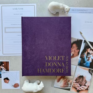 Reliure de livre de bébé de cinq ans, livre de souvenirs de bébé personnalisé, cadeau de baby shower moderne, album photo de bébé, journal mensuel de bébé