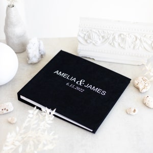 Zwarte bruiloftsfoto-gastenboek met witte letters, gepersonaliseerd foto-gastenboek, Instax Wedding Book, Photo Booth-gastenboekalbum