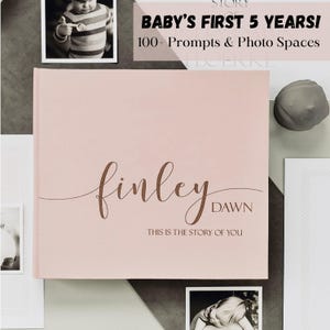 First Year Baby Memory Book As Modern Baby Shower Gift, Baby Pink Photo Album For Baby With Foil Rose, Personalized Baby Book, Story Of You