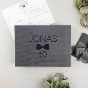 Luxury gray photo guest book alternative, Instax guest book as box with wishes/advice cards, madlibs birthday box- memory box