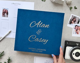 Teal Wedding Album With Foil Gold Lettering, Personalized Photo Guest Book, Instax Wedding Book, Photo Booth Album