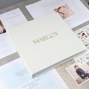 First Year Baby Memory Book | Ivory Baby Album With Foil Gold Text | Modern Baby Journal | Baby Shower Gift | Baby Book | 5 Year Baby Book