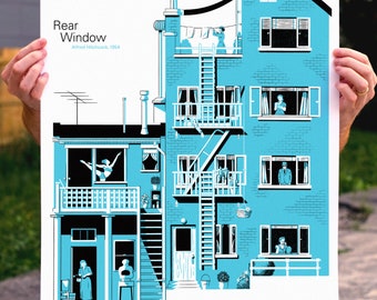 Póster serigrafiado de La ventana indiscreta: Arte cinematográfico de Alfred Hitchcock, edición firmada