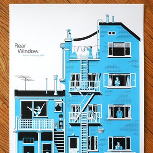 Alfred Hitchcock Screen Print Poster of his Suspense Classic “Rear Window.” Fifth Edition, Illustrated Hand Printed Poster