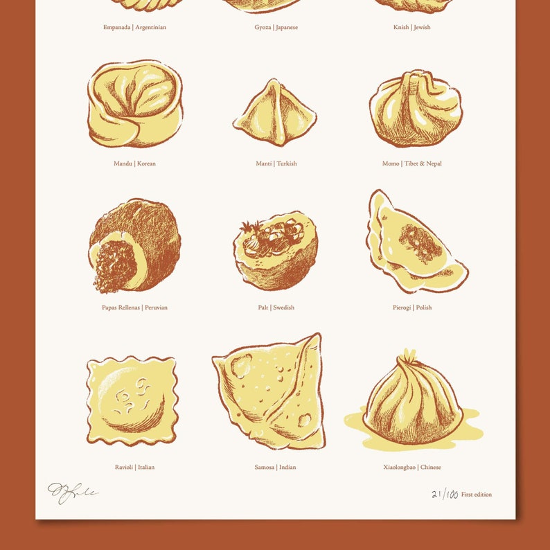 Dumplings of the World Hand Printed 2-color Screen Print Poster ...