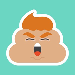 May include: A brown poop emoji with a white outline, orange hair, and a red open mouth. The emoji has a surprised expression with its eyes closed.