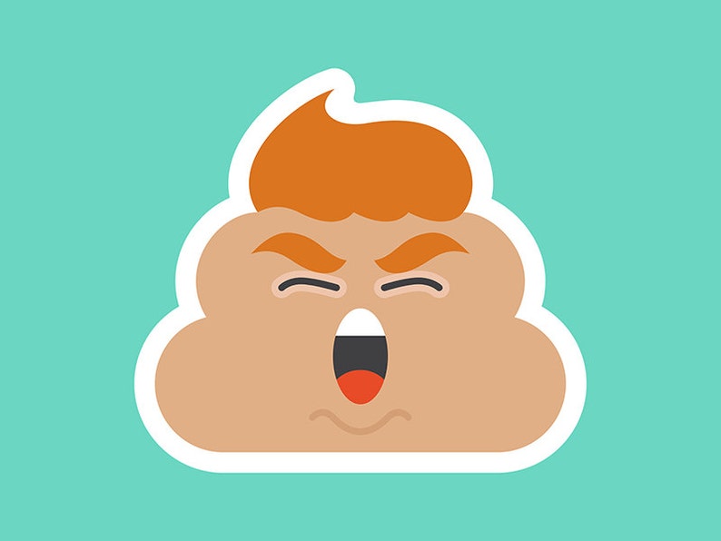May include: A brown poop emoji with a white outline, orange hair, and a red open mouth. The emoji has a surprised expression with its eyes closed.