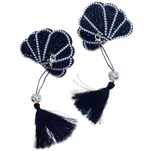 Shell Beaded Pasties with Detachable Tassels / Burlesque Nipple Covers / Fancy Decorative Nipple Pasties #30341